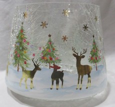 Yankee Candle Jar Shade J/S Clear Crackle Glass HOLIDAY LIGHTS trees snow deer - £34.22 GBP