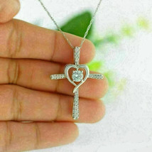 2Ct Round Cut Simulated Moissanite Cross Pendant 14k White Gold Plated 18&quot; Chain - £46.03 GBP