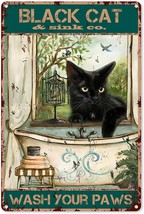 Funny Bathroom Quote Metal Tin Sign Wall Decor - Vintage Black Cat, 8X12 Inch. - £16.58 GBP