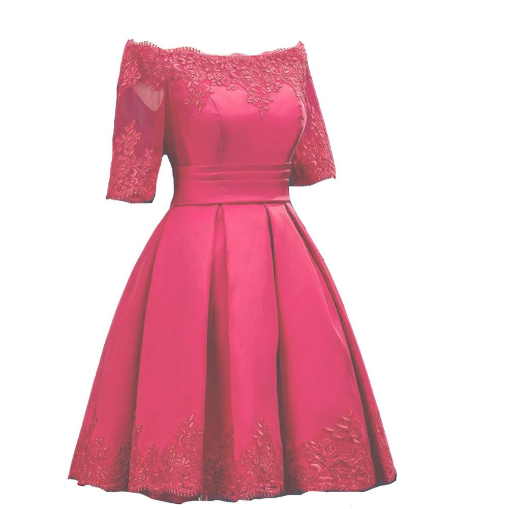 Kivary Short A Line Sheer Half Sleeves Fomal Lace Prom Dresses Bridesmaid Gowns