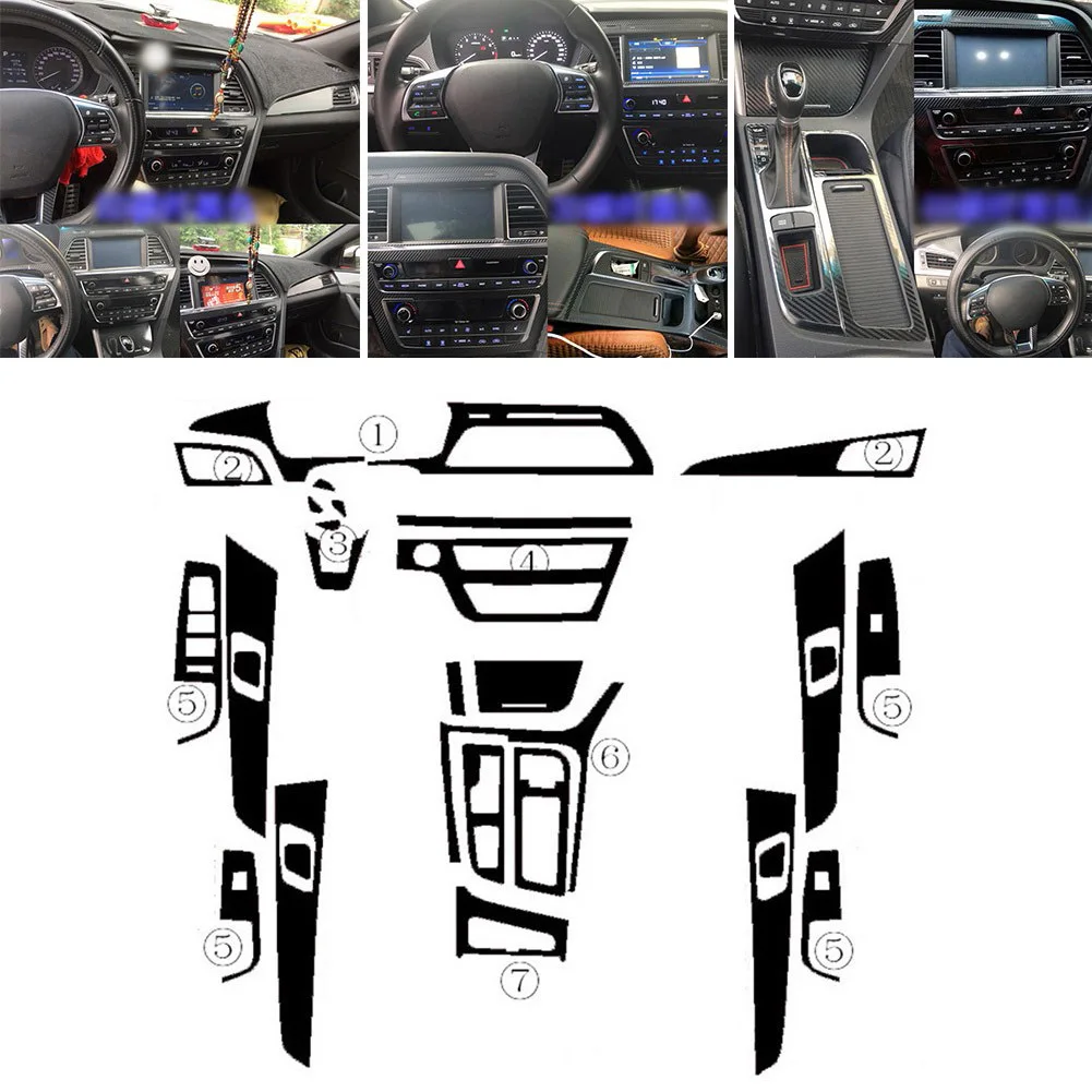 3D Carbon Fiber Black Interior Center Console Molding Sticker Decals For... - £24.44 GBP