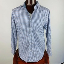 Bugatchi Dress Shirt Flip Collar &amp; Cuffs Blue Tan Striped - £28.04 GBP