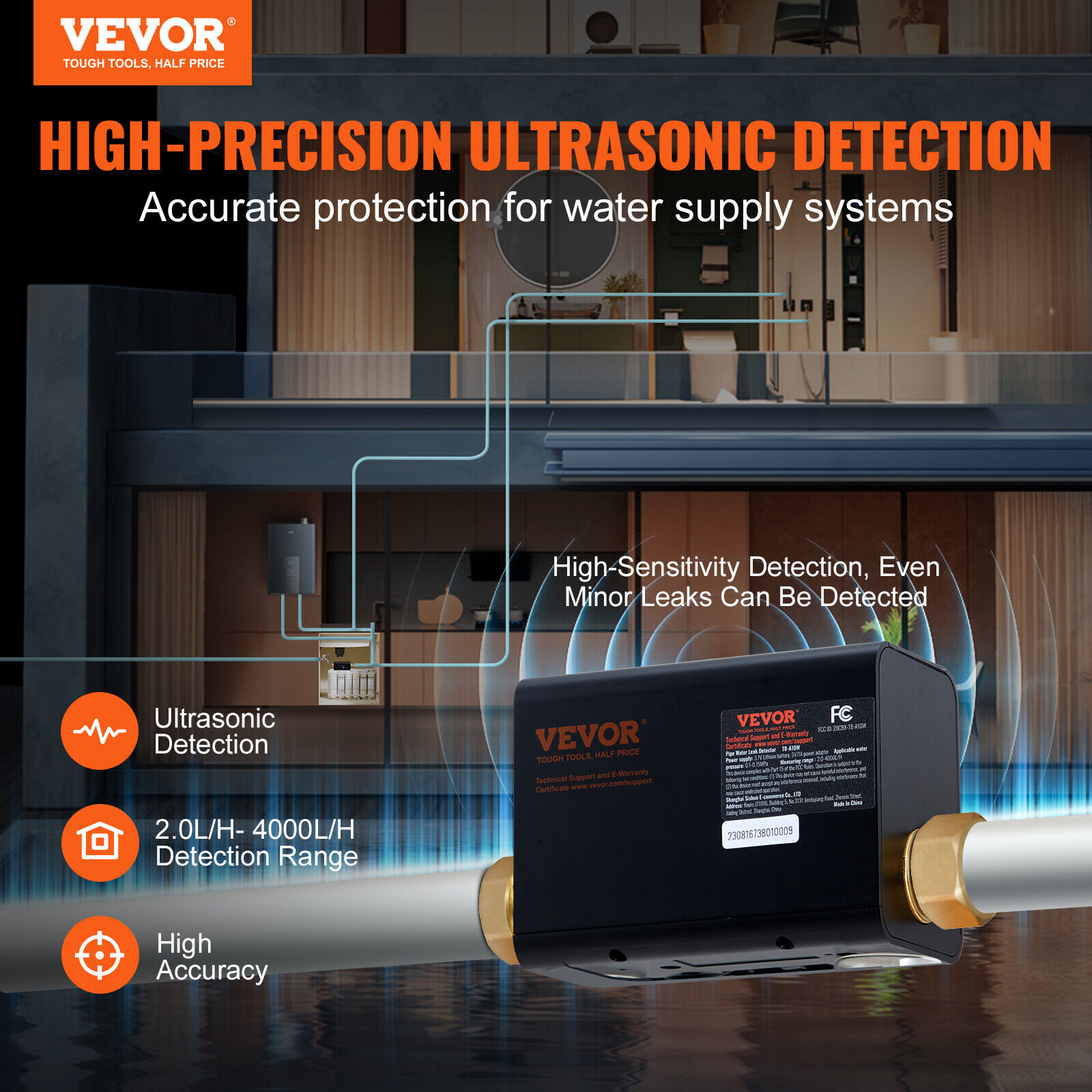 VEVOR Smart Water Monitor Auto Shutoff Home Water Leak Detector 6 Modes ...
