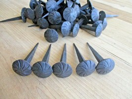 50 NAILS ROUND COAT HOOKS HAND FORGED 1&quot; BLACK 3&quot; LONG TACK CRAFT SPIRAL... - £31.69 GBP