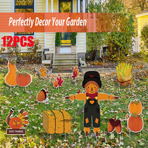 12Pcs Fall Yard Signs Pumpkin Garden Lawn Signs Thanksgiving Outdoor Decorations - £25.56 GBP