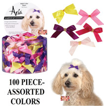 100pc Multi Color SATIN RIBBON 3/8&quot;Wide DOG HAIR BOWS w/Elastic Groomer ... - $28.99