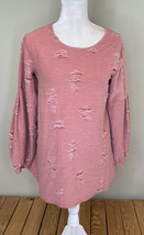 emberley NWT $36.99 pleated balloon sleeve distressed sweatshirt size S Rose A2 - £11.04 GBP