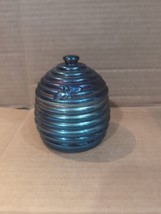 Jeannette Glass Iridescent Blue Beehive Jar 4.5&quot; Tall - £23.65 GBP
