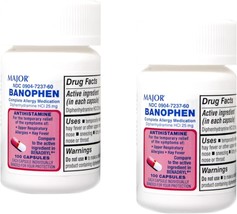 Major Banophen Diphenhydramine 25mg - 100 Capsule - £6.07 GBP