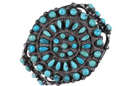 c1940&#39;s Native American silver Turquoise Cluster cuff bracelet - £1,025.08 GBP