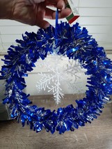 Christmas House Blue and Silver  Tinsel Wreath with Snowflake-BRAND NEW-... - $19.26