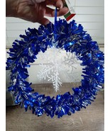 Christmas House Blue and Silver  Tinsel Wreath with Snowflake-BRAND NEW-... - £15.14 GBP