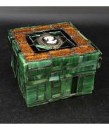 Vintage Square Jewelry Box Cameo Green Mosaic Tiles 2” H X 2.25” W Trink... - $35.63