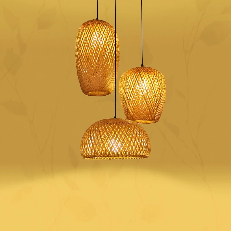 Modern Led Pendant Lamp Natural Rattan Wicker Chandeliers Hand-Woven Bam... - $33.01+