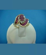 14k Yellow Gold Plated 2CT Oval Simulated Ruby &amp; Diamond Wedding Cocktai... - $101.56