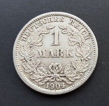 GERMANY 1 MARK SILVER COIN 1904 D XF NR - $23.02