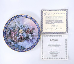 Lena Liu Basket Bouquet Collection Decorative Porcelain Plate &quot;Pansies&quot; Vtg 1992 - £10.96 GBP