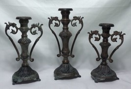 Vintage Double Handled Ornate Brass Candle Holders Set of Three(3) Made In India - £104.30 GBP