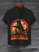 Men&#39;s Catzilla Urban Giant Black Cat Graphic Print Shirt - £20.62 GBP