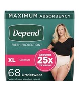 Depend Fresh Protection Adult Incontinence Underwear for Women, XL 68 Co... - $917.59 MXN
