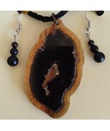 wood pendant and earing set - $28.00
