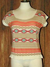 Cotton Emporium Aztec Knit Crop Tank Sweater Shirt Size S Pink Turquoise... - $14.85
