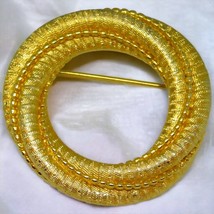 Signed Trifari Brooch Round Shaped Open Work Textured Gold Tone Vintage - £16.46 GBP