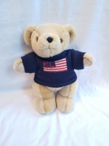 Vintage 1996 Ralph Lauren Polo 15" Teddy Bear USA Stuffed Plush Flag Sweater - $24.75