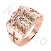 1 ctw Lab Created Smoky Quartz 14k Rose Gold Over Crystal Cross Jesus Men&#39;s Ring - $57.58