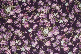 Bold Shabby Roses Floral Scroll Purple Pink Blue Green Fabric 65.5 L X 44&quot; W - £13.43 GBP