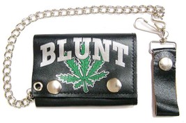 Blunt Pot Leaf Trifold Biker Wallet W Chain Mens Leather #608 New Marijuana - $9.45