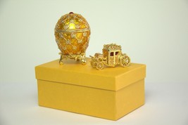 Golden Coronation Faberge Egg Replica set: Large 3.5 inch with Carriage - £46.89 GBP