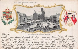 Hamilton Ontario Canada~Central MARKET~1907 Flag Heraldry Postcard - £8.62 GBP