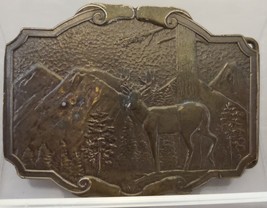 VTG Brass Buck Deer Belt Buckle Wyoming Studio Art Works James Lind 1974 - £7.30 GBP