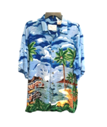 Large Mens Hawaiian Shirt Palm Trees Woody Cars Blue Dolphin Beach - £21.69 GBP