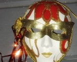 Vintage Ceramic Mardi Gras Mask Christmas Ornament Red White Gold 3 1/2 ... - £6.39 GBP