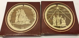 Russ Berrie Set Of 2 Visions Of Christmas Laser Engraved Wood Ornaments - £7.91 GBP