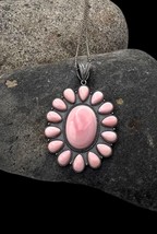 Signed Navajo Sterling Silver Large Pink Conch Shell Cluster Pendant Nec... - $274.99