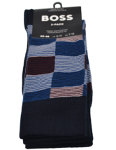 Hugo Boss Men&#39;s Italy 2 pack Black Blue Plaid Finest Cotton Socks  One Size 7-13 - £24.92 GBP
