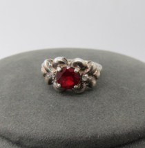 S.P. Lind Ring Size 6 Red Glass Rhinestone Center Two Clear Stones Silver Tone - £23.17 GBP