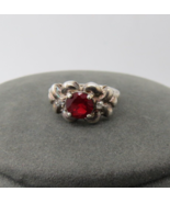 S.P. Lind Ring Size 6 Red Glass Rhinestone Center Two Clear Stones Silve... - $551.19 MXN