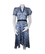 Dolce &amp; Gabbana Silk Chiffon Midi Dress Womens 36 Blue Leopard Short Puf... - $277.42