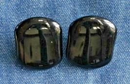 Elegant Mid Century Modern Black Glass Pierced Earrings 1970s vintage 1 1/4&quot; - £9.81 GBP