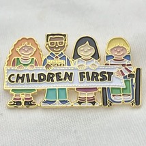 Children First Vintage Pin Gold Tone Enamel Multi Racial with Handicap Child - £7.17 GBP