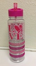 BRAND NEW &#39;LOVE HOPE&quot; PINK PRINTED RHINESTONE WATER BOTTLE, FREE SHIPPING - $12.33