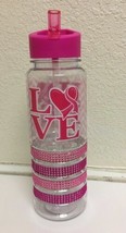 BRAND NEW &#39;LOVE HOPE&quot; PINK PRINTED RHINESTONE WATER BOTTLE, FREE SHIPPING - £9.53 GBP