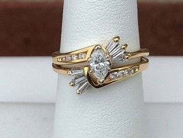 1.75Ct Marquise Cut D/VVS1 Simulated Diamond Cluster Ring925 Silver Gold Plated  - £90.99 GBP