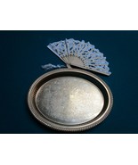 OVAL VANITY TRAY COPPER AND WOOD LACE  CHILD FAN  - $76.02 CAD