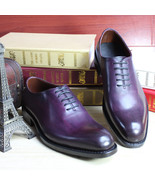 Men&#39;s Oxford Purple Color Burnished Plain Rounded Toe Real Leather Lace ... - $205.14 CAD