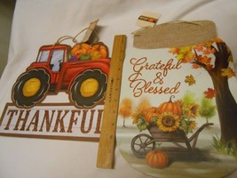 lot 2 New Fall glitter Wall Plaque hangings Thankful &amp; Grateful &amp; Blessed  - £6.09 GBP